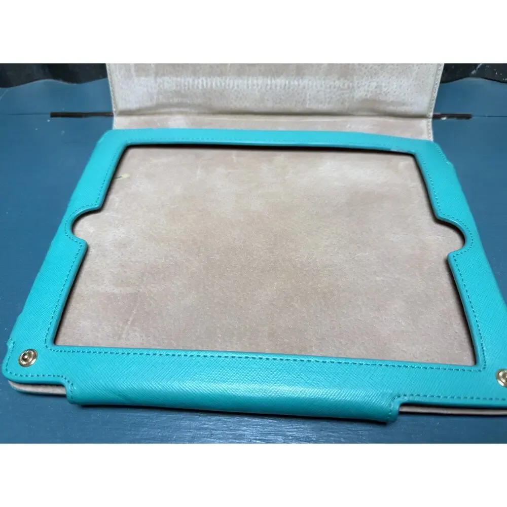 Tory Burch Saffiano Leather iPad Tablet Case Folio Turquoise Teal w/ Handle